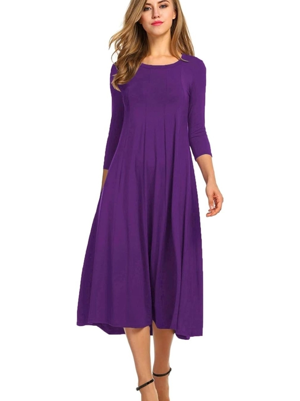 Hotouch Purple 3/4 Sleeve A-Line Swing Midi Dress XL